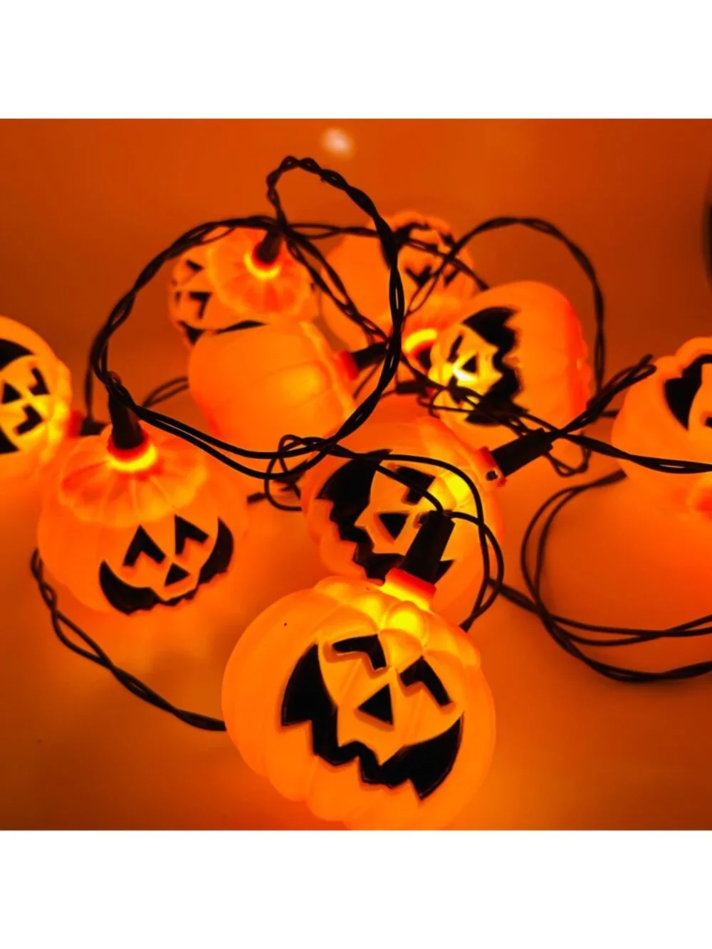 Vintage Halloween Pumpkin Lights Blowmold Jack O Lantern Glow 11 Ft End-to-End
